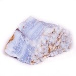 Macro mineral blue agate in the rock on white background close up