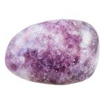 macro shooting of natural mineral stone - polished lepidolite gemstone isolated on white background
