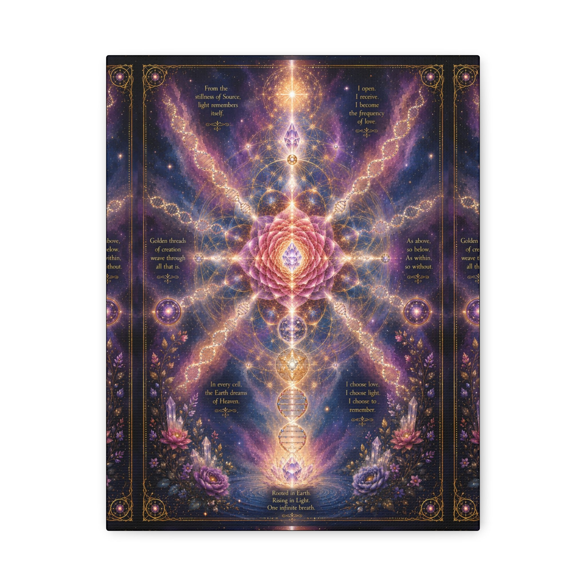 Cosmic Crystalline Rose DNA Mandala Frequency Art Canvas Print