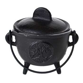 Cast Iron Cauldron w/ lid Tree of Life 5"