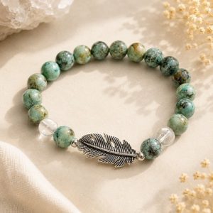 African Turquoise & Quartz with Feather 8mm