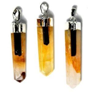 Golden Quartz w Tourmaline Pendant