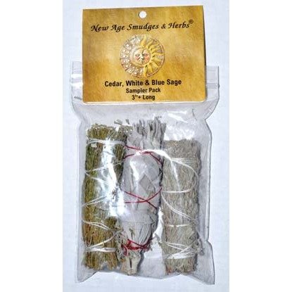 Cedar, White & Blue Sage Smudge Stick 4" (Set of 3)