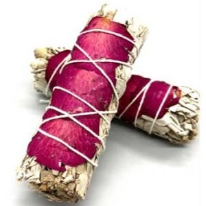White Sage & Rose Petal Smudge Stick 4"