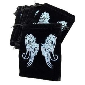 Angel Wings Black Velveteen Bag 5"x 7" (Set of 10)
